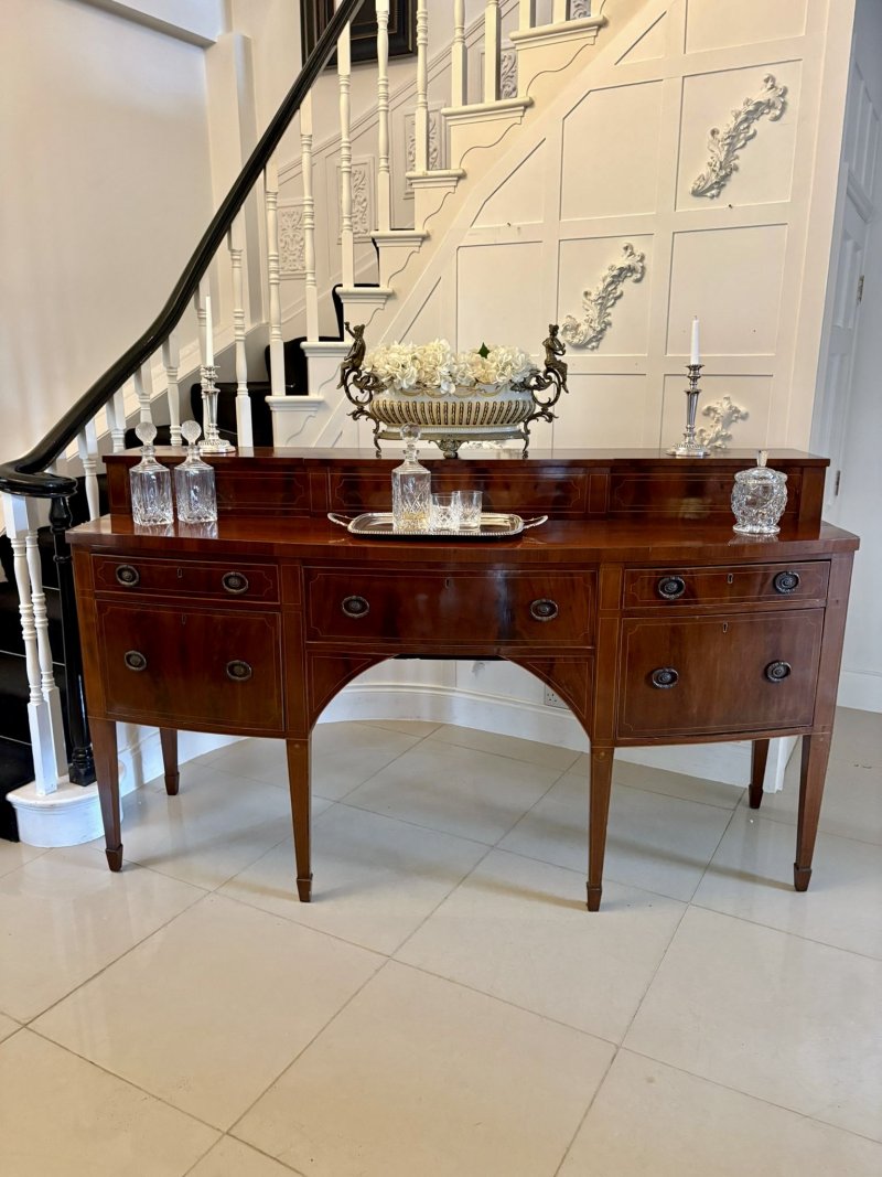 Outstanding Quality Large Antique George III Mahogany and Boxwood Strung Bow Fronted Sideboard - Image 2